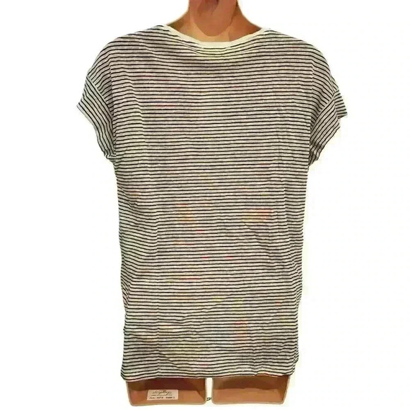 MANGO MNG Women's Striped Linen V-Neck Short Sleeve Tee T-Shirt NWT NEW - Picture 7 of 13